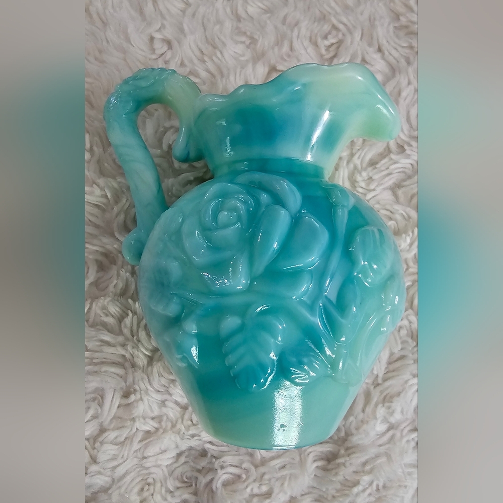 Avon Vintage 1970s Aqua Swirl Floral Rose Decanter Pitcher 4.5 Inch Tall EUC - Picture 13 of 16